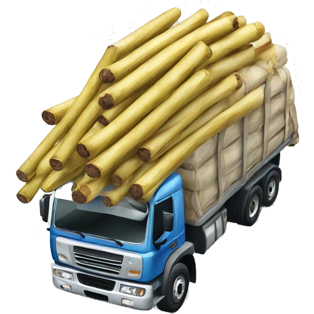 lorry carrying large volume of sugar canes falling emoji