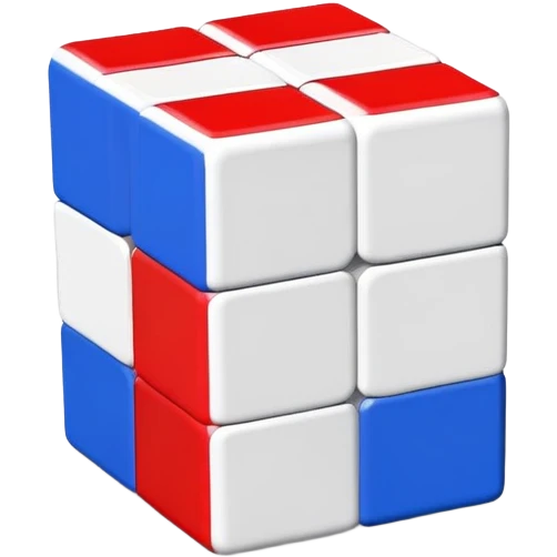 A 3x3 Rubik's Cube slightly turned, with only red, blue, and white colored squares, minimalist iOS emoji style emoji