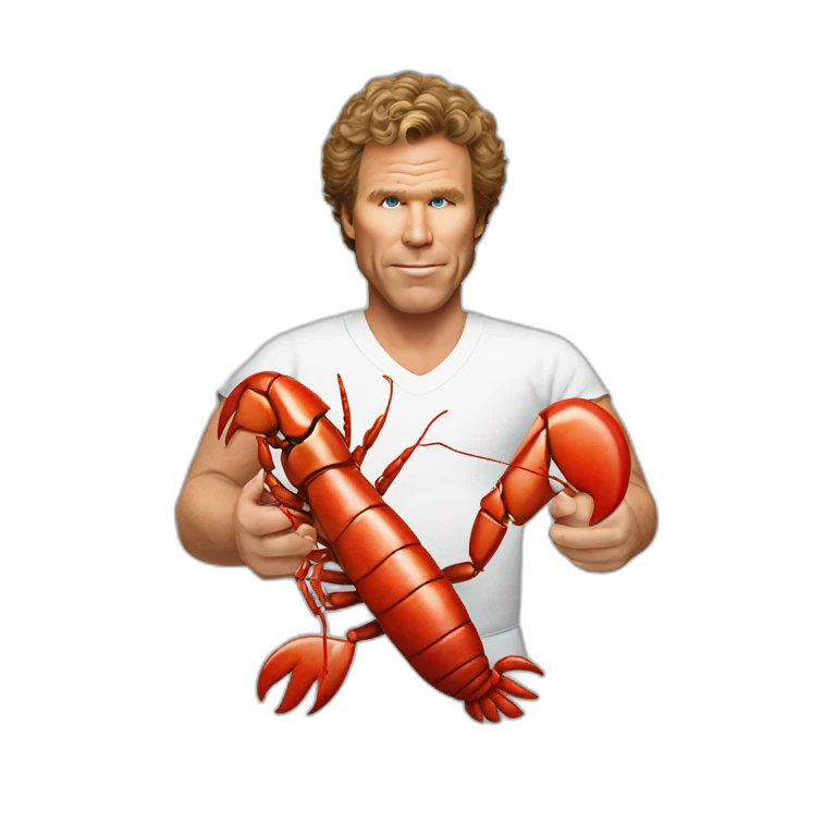 Will Ferrell holding a lobster in a diaper emoji