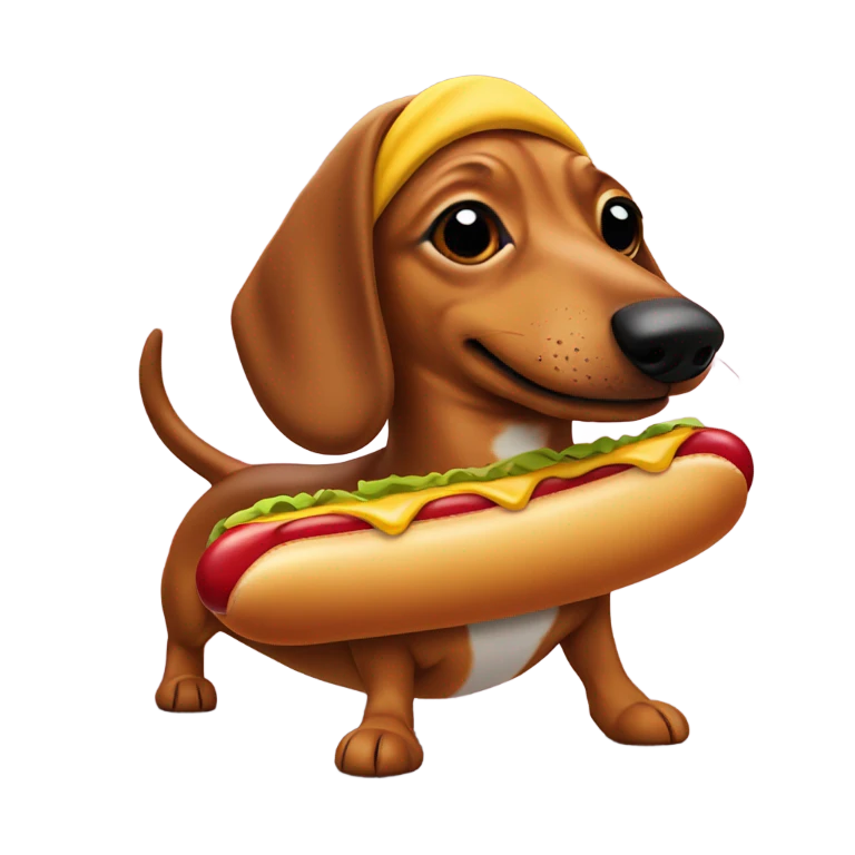 Weiner dog dressed as a hotdog emoji