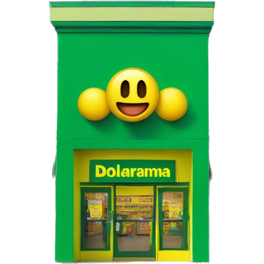 “Exterior of a Dollarama store with the bright green facade, bold yellow Dollarama sign, large front windows, and entrance doors, capturing the look of a budget-friendly retail store.” emoji