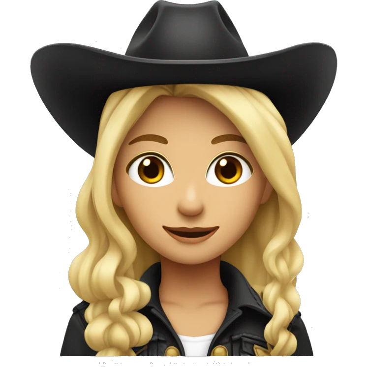 Blonde cowgirl with brown eyes and a black cowboy hat emoji