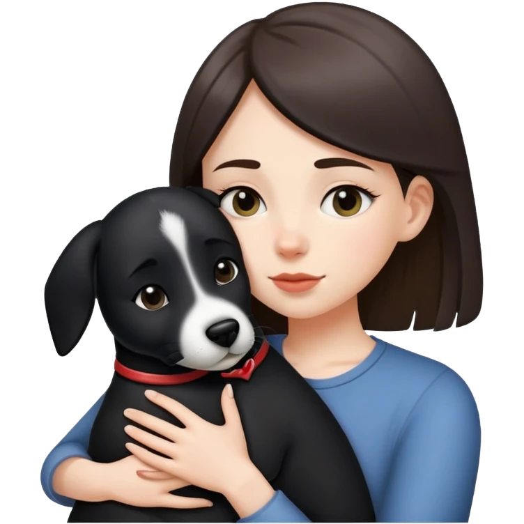 A white girl hugged a black Changmao dog with a little white on the corner of its mouth emoji