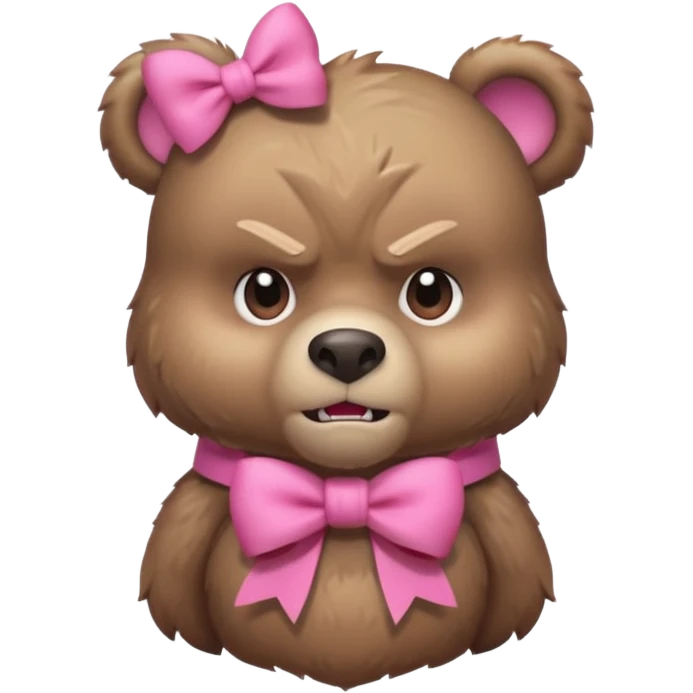 cute angry bear with a pink bow, portrait, bust up emoji
