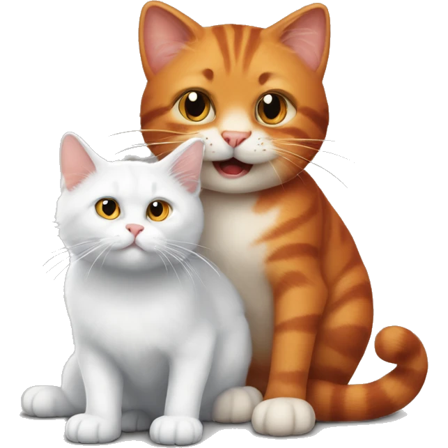 A big red cat playing with a small gray-white kitty emoji