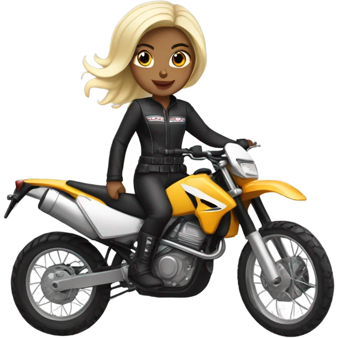 girl with black hair and two blond highlights on an enduro motorcycle emoji