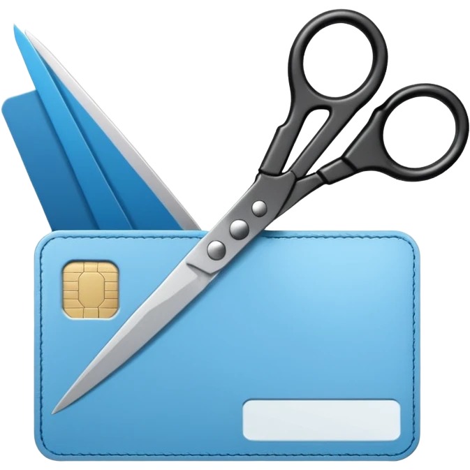 Floating black Scissors cutting a light blue idf ID card in 2 parts .hyper realistic emoji