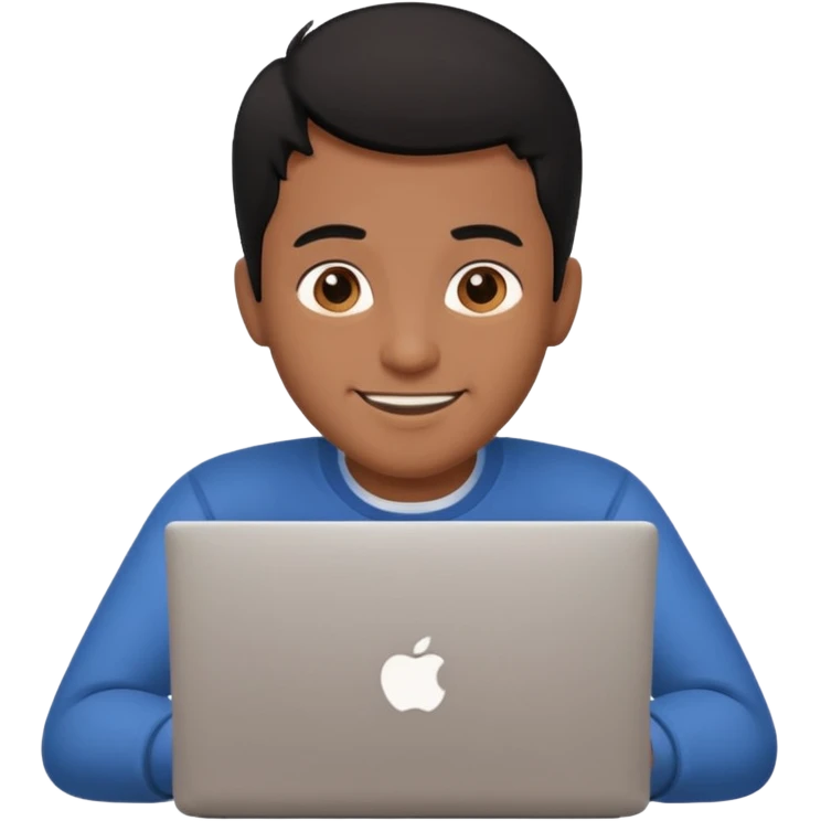 make an emoji of a happy male black hair developer behind laptop emoji