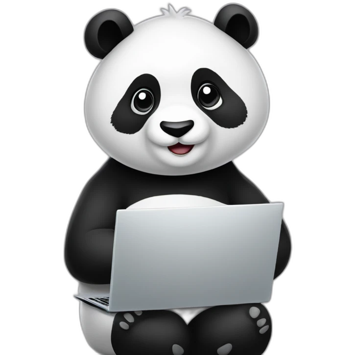 panda-wearing-square-and-white-tee-hug key-on-a-black-laptop emoji