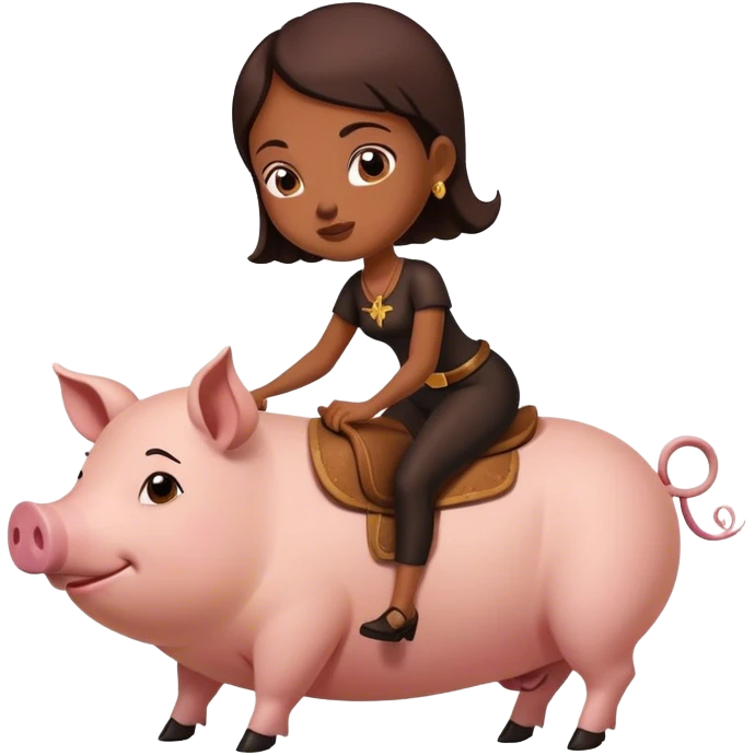 A girl who is bald and is riding a pig while in the book of life  emoji