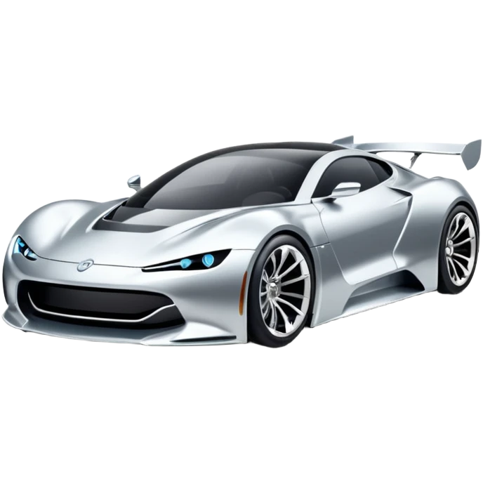 A low-profile futuristic car emoji made of polished silver chrome, wide body stance, smooth aerodynamic shape, glossy metallic surface, soft reflections, luxury swag aesthetic, minimal details, iOS emoji style, centered on clean white background, studio lighting emoji