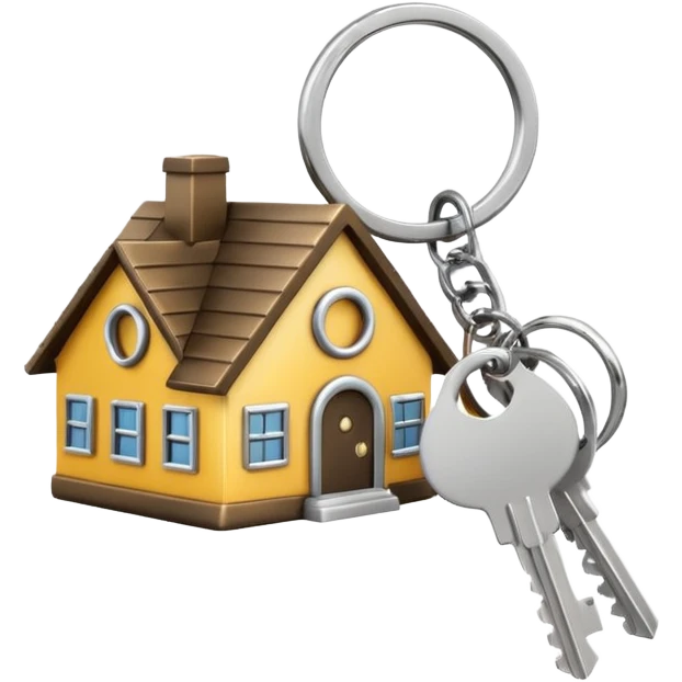 several keys on a ring with a small house-shaped keychain, emoji style emoji