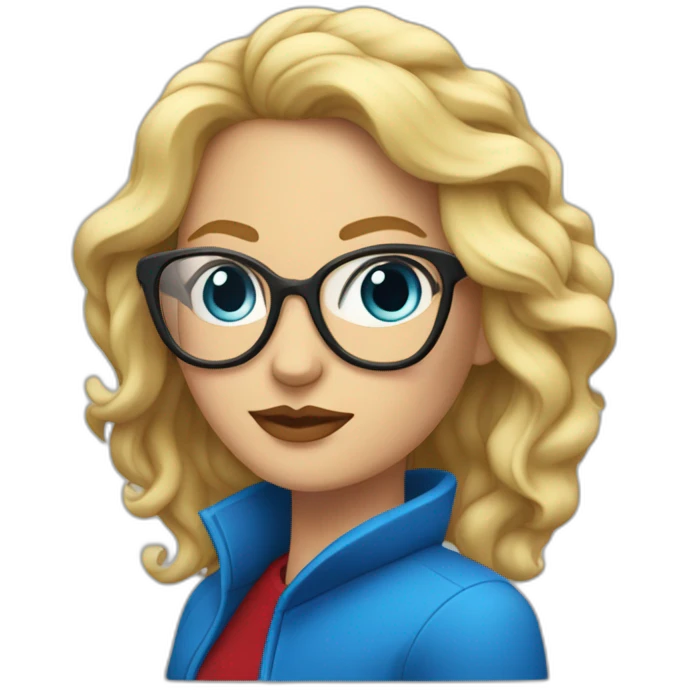 mujer rubia con pelo largo ondulado, con ojos azules, labios rojos y gafas negras emoji