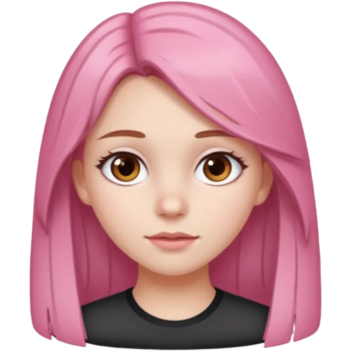 white skined girl with long brown hair and brown eyes and short pink highlights emoji