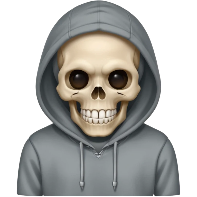 Laughing empty skull with no eye balls in a hoodie emoji