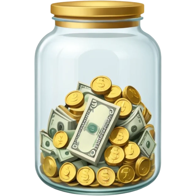 glass tip jar emoji style, simple with cash and coins  emoji
