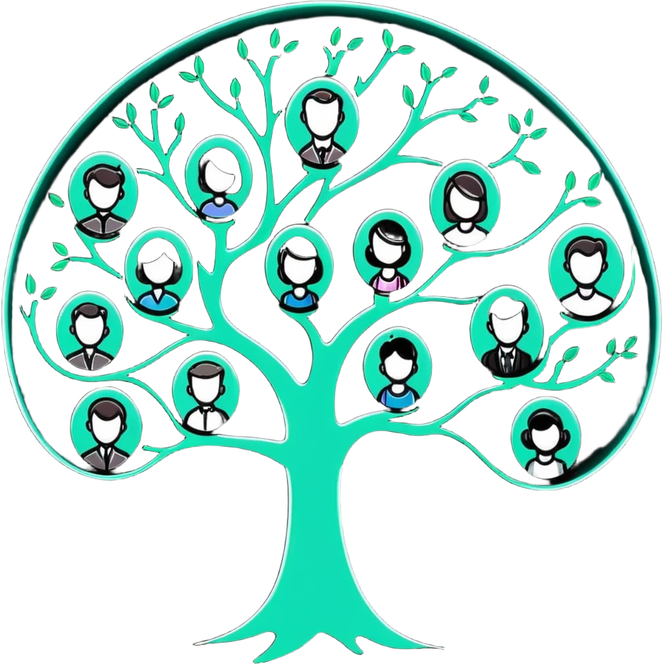 Luminous family tree with glowing portraits and ethereal translucent connecting lines floating in dreamlike space emoji