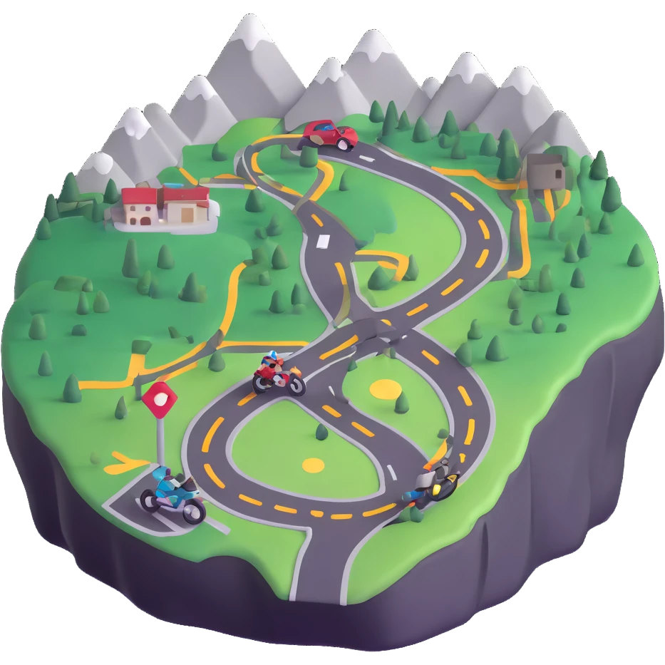 motorcycle route map with checkpoints and scenic views emoji