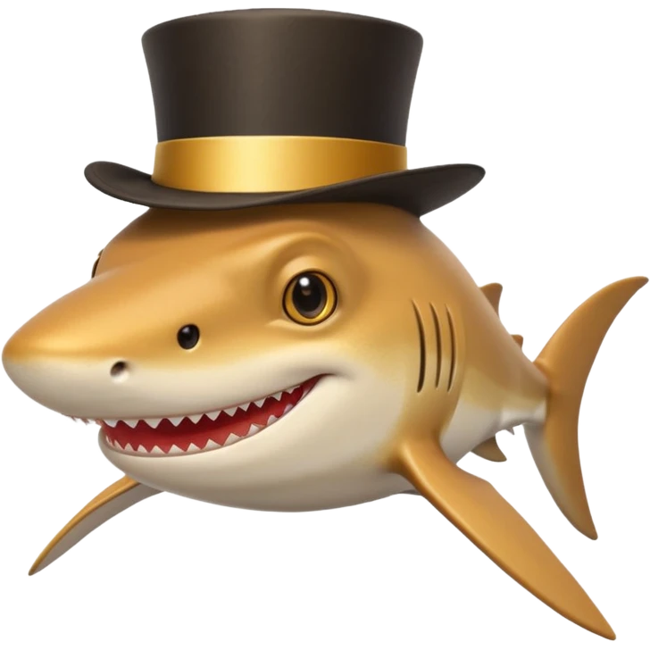 Golden shark with cilinder on his head smiling emoji