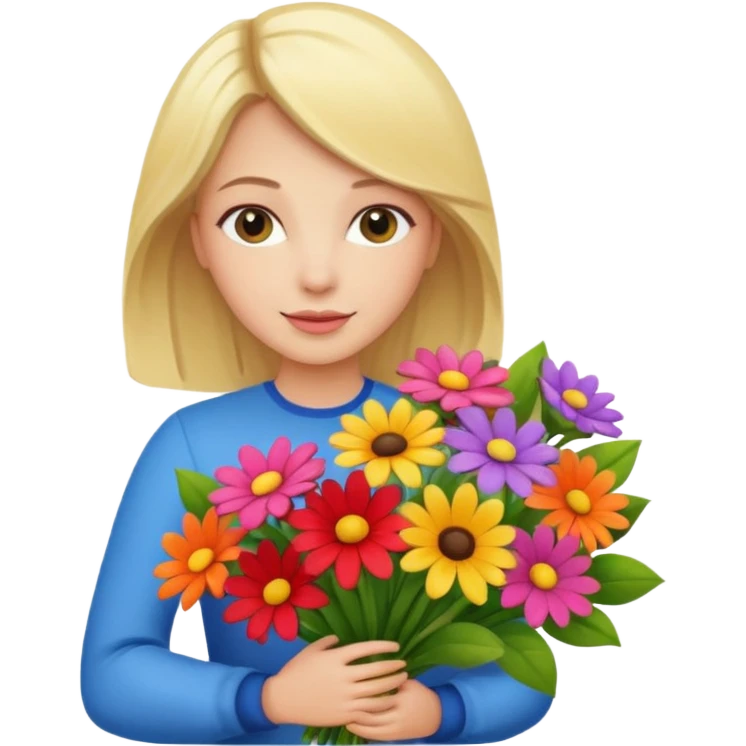 blonde woman with big bouquet of flowers emoji