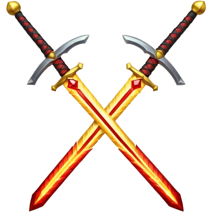 Fully yellow royal two swords crossed fiery with red gems emoji