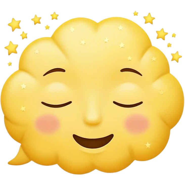 happy sleepy yellow face with thought bubble stars inside emoji