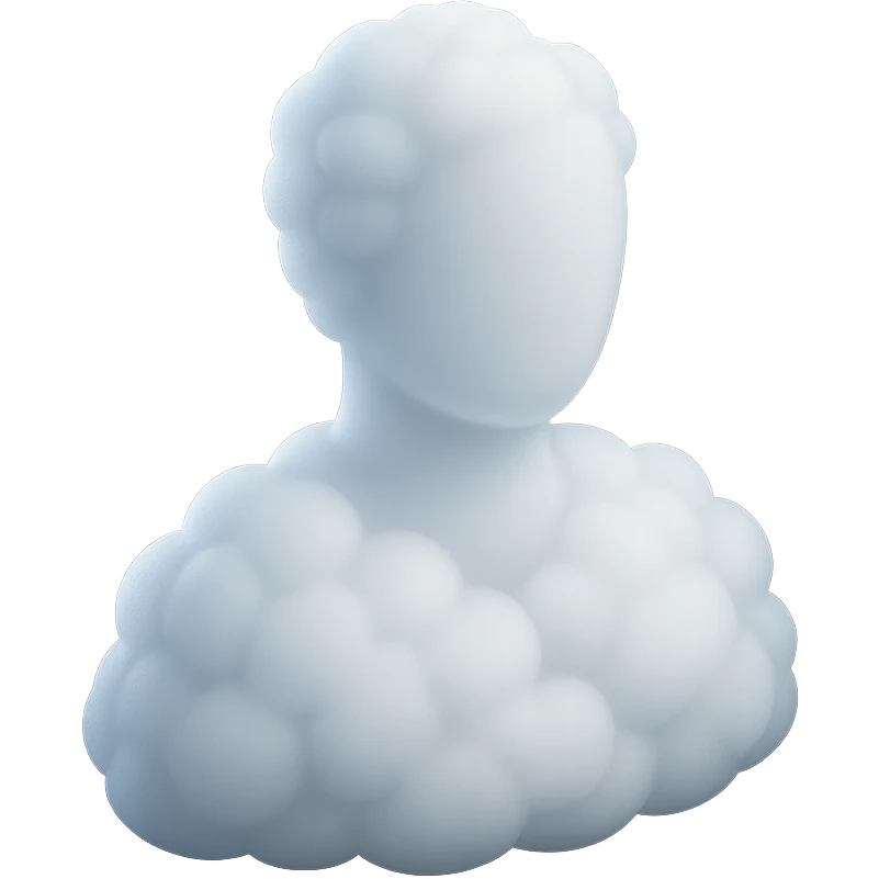 A person from the shoulders up, entirely composed of fluffy, convex white clouds. emoji