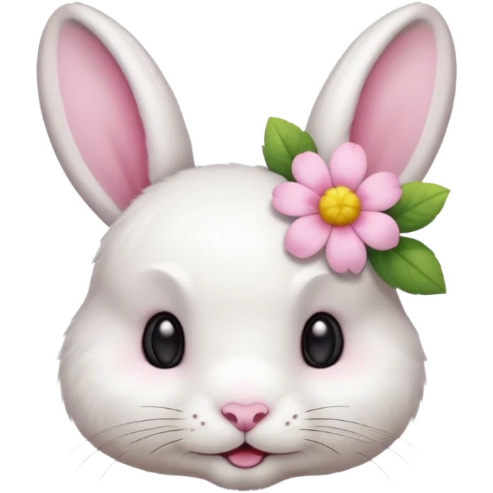 a cute white short haired rabbit head with a light yellow flower on its ears emoji