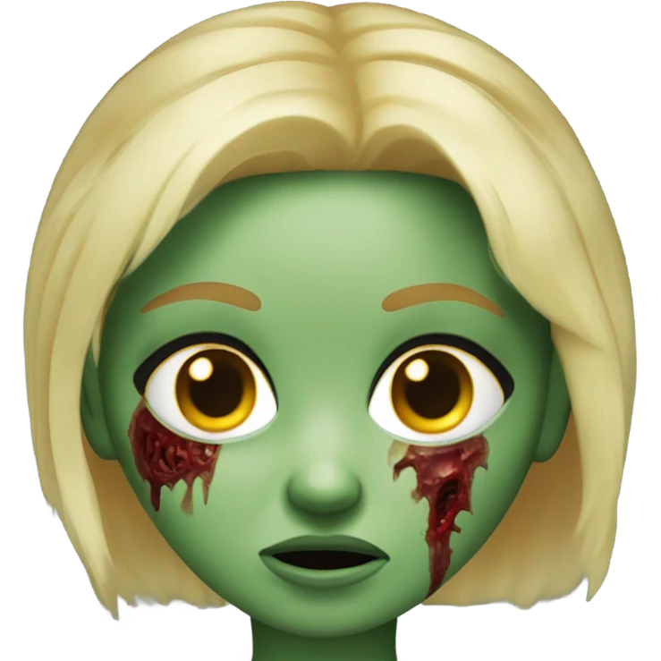 The zombie doll has green skin, amber eyes, blonde hair, and a wound on its face. emoji