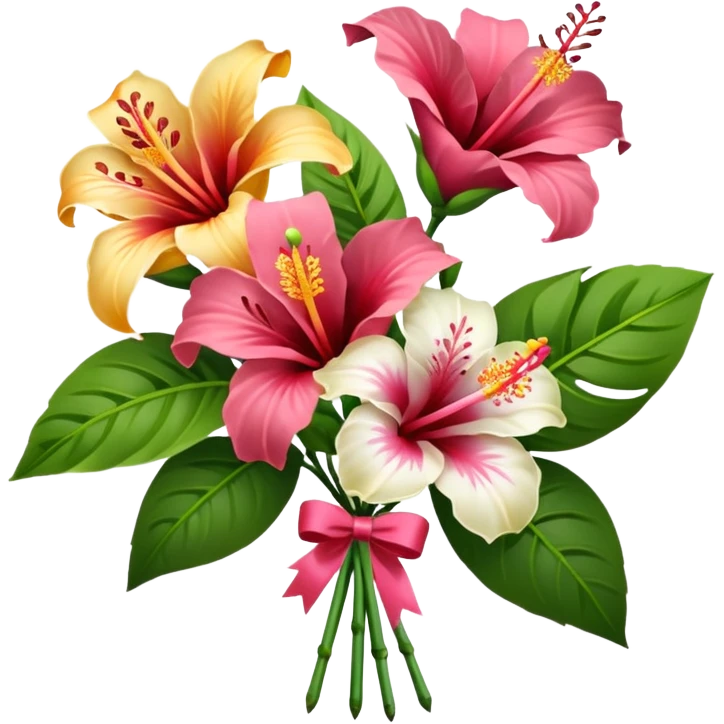 bouquet of lilies and hibiscus with bow emoji