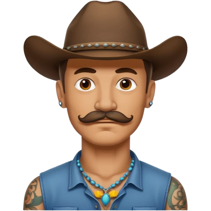 mustached cowboys with tattoos on neck  emoji