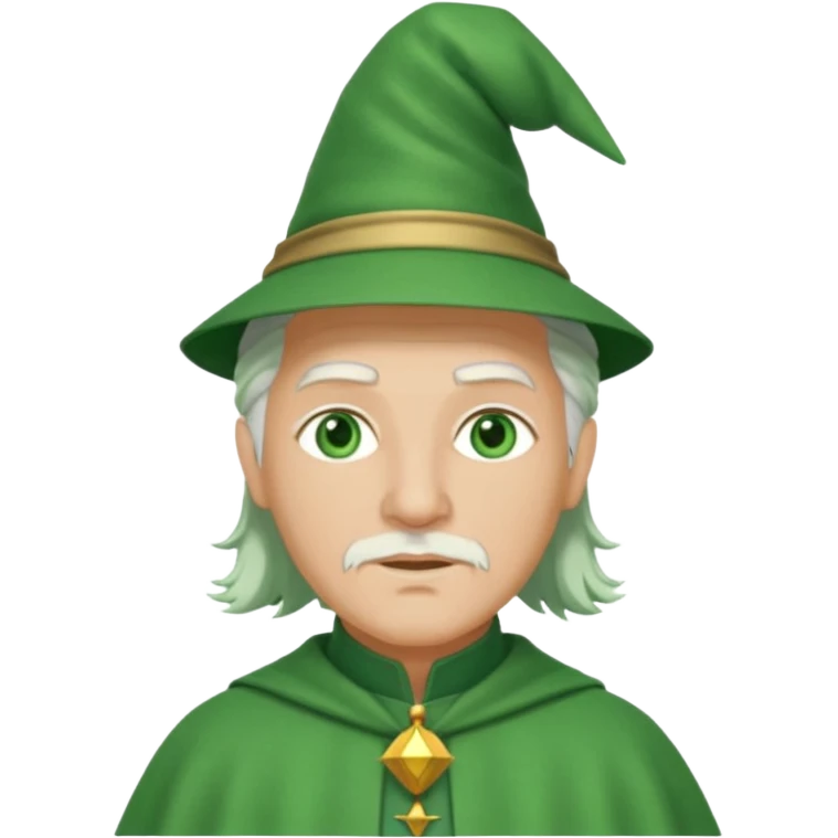 The Wizard from the Wizard of Oz with light skin, green eyes, white hair, green outfit emoji