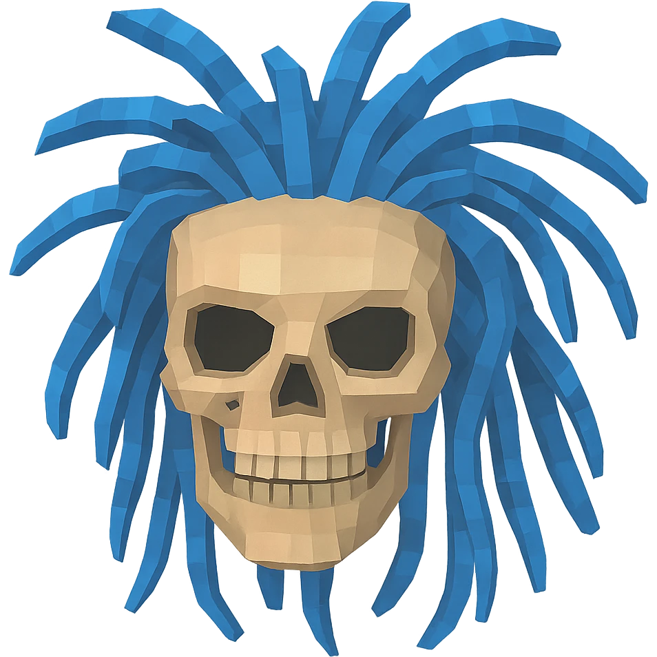 Change the dreadlocks to electric blue, keep the 3D cartoon skull style, no background. emoji