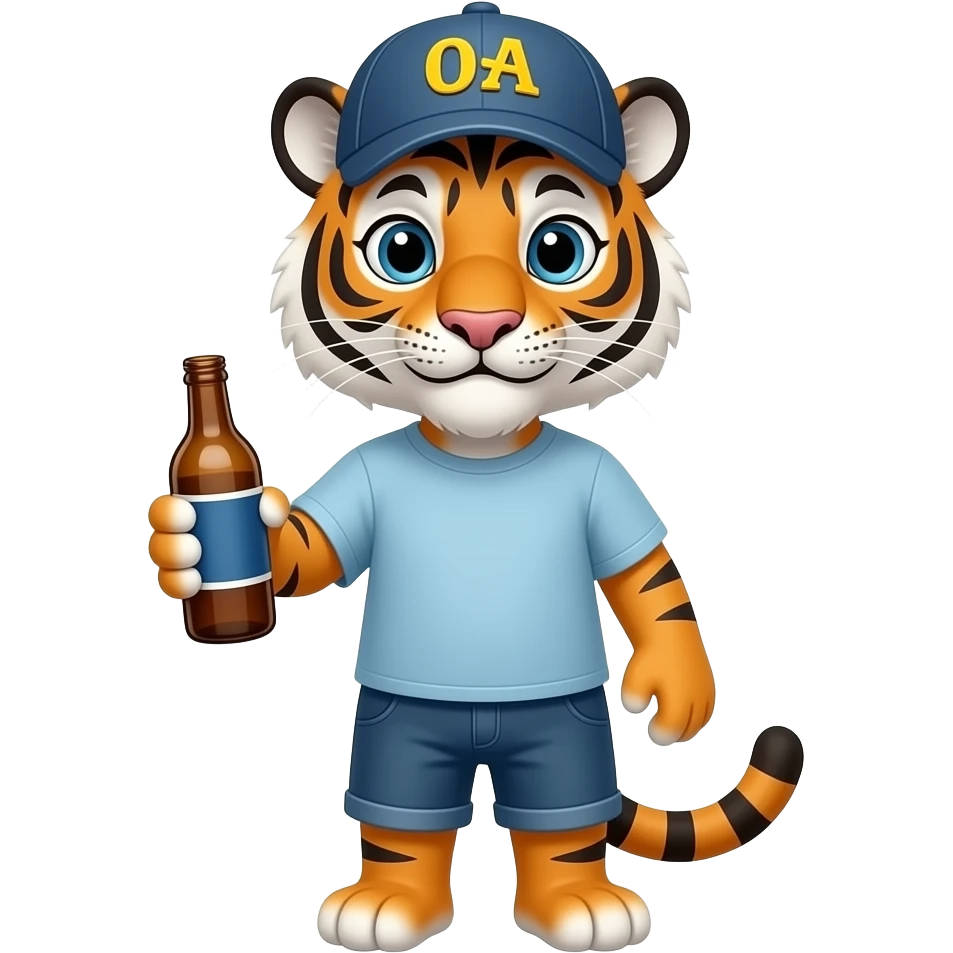 A tiger standing with a cap and a bottle in his hand emoji