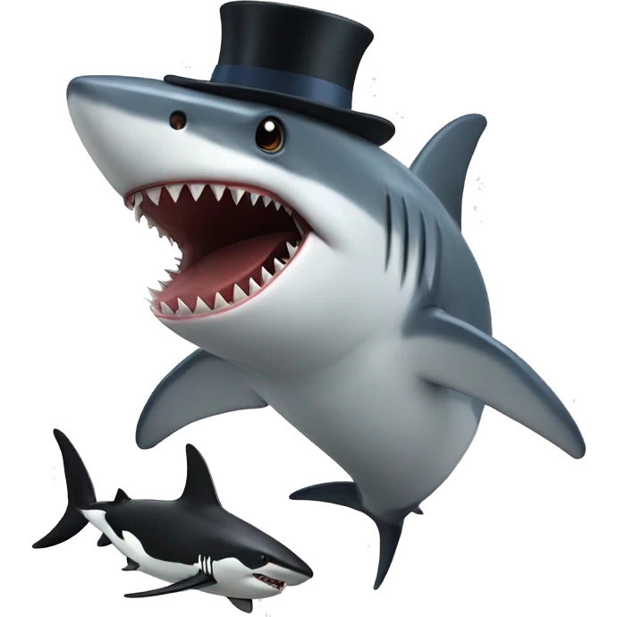Shark with a top hat eating a penguin  emoji