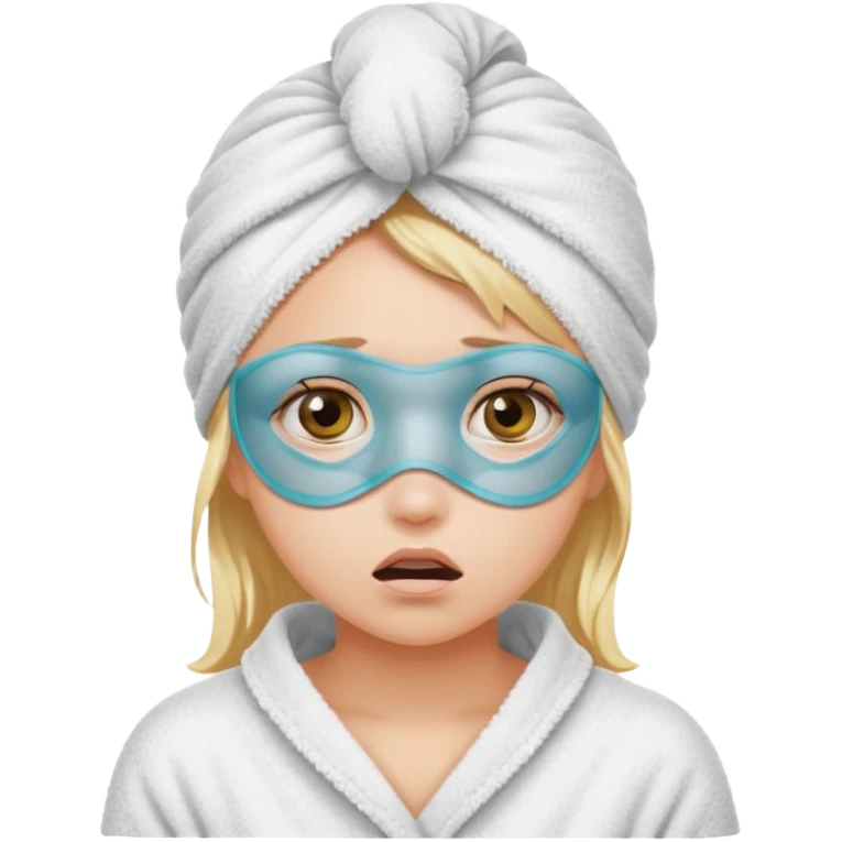 scared girl with bath towels and eye mask emoji