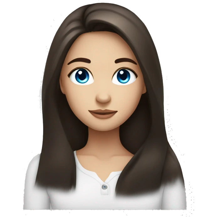 a pretty girl with long dark brown hair and blue eyes  emoji