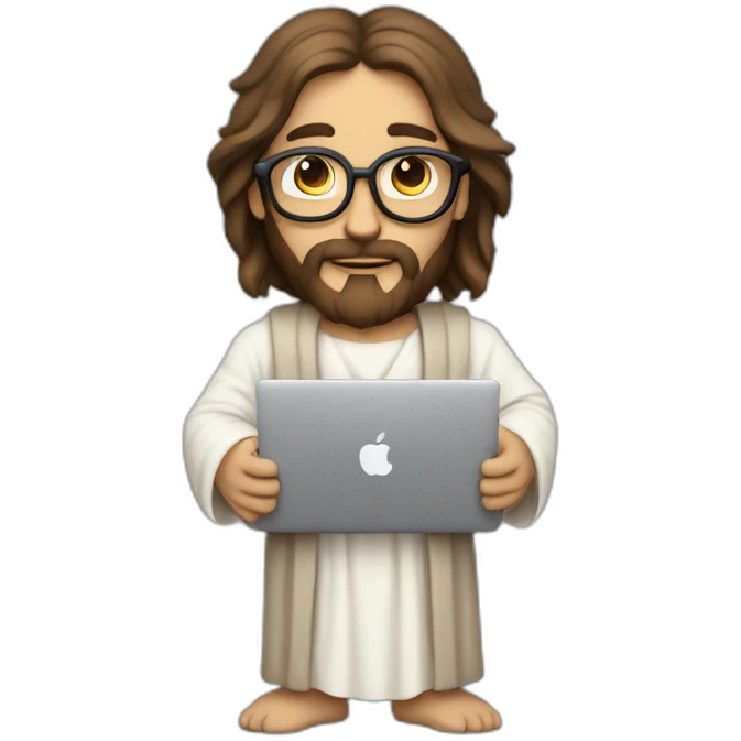 Jesus Christ as a tech nerd God holding a macbook emoji