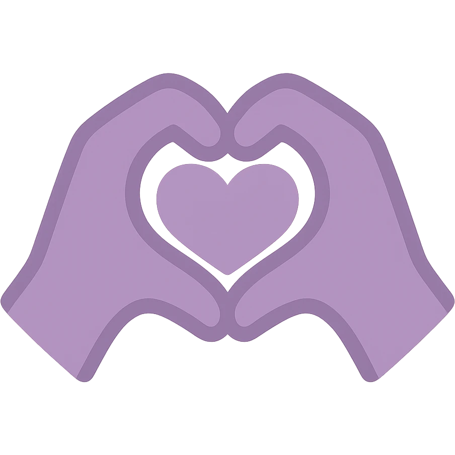A dull purple Heart Hands emoji