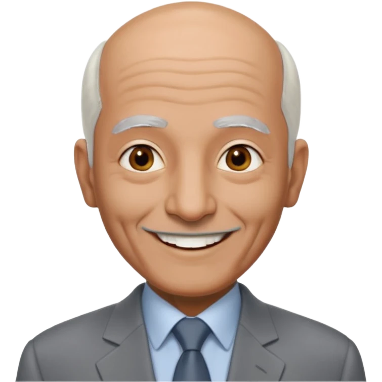 70 yr old man, almost bald, some white hair, pakistani, light grey business suit, big smile, dark skin, no facial hair, less hair
 emoji