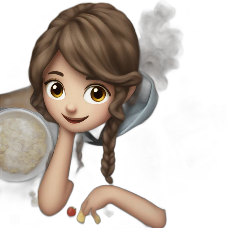 happy girl eating delicious food emoji