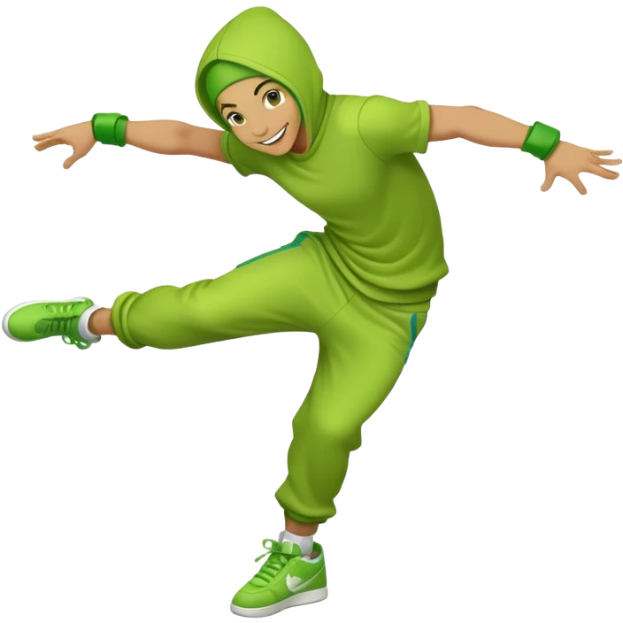 green breakdancer in dynamic pose emoji