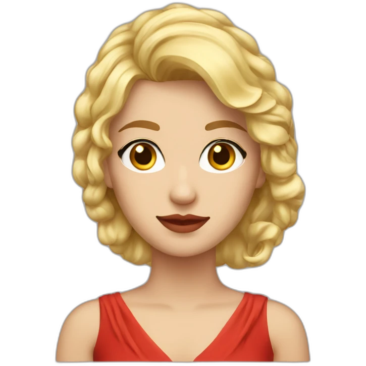 Escritora rubia con cabello rizado y vestido rojo emoji