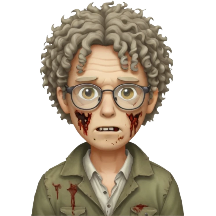 Hombre zombie pelo rizado y gafas emoji