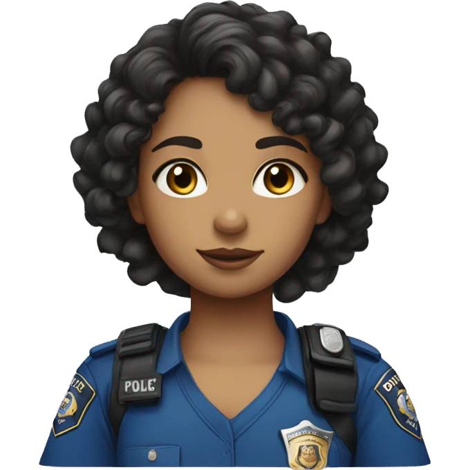 a curly girl with dark hair in a blue police t-shirt  emoji