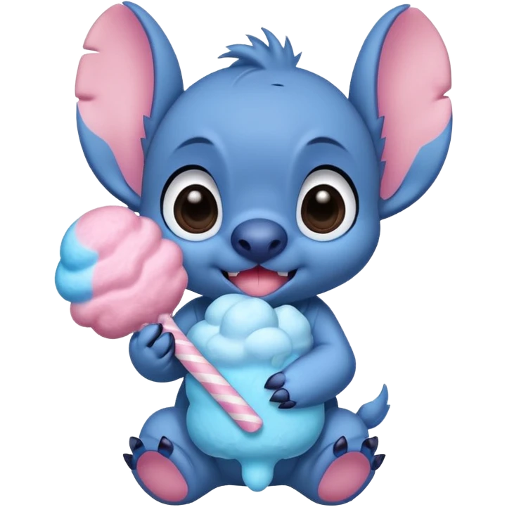 Cute Disney stitch holding pink cotton candy brown big eyes   emoji