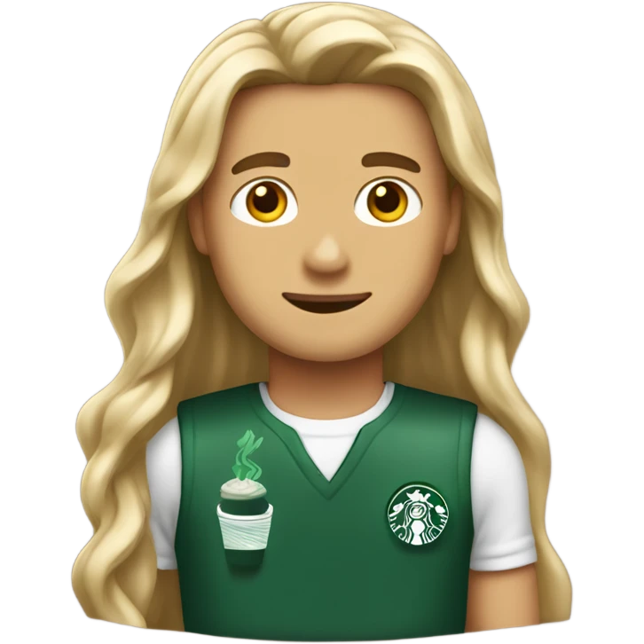Male Starbucks employee with a long hair ￼ emoji