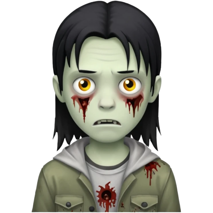 Menino de cabelo não muito grande liso preto zumbi emoji