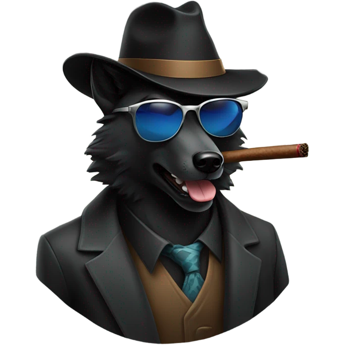 A black wolf with a fedora own smoking a cigar and sunglasses￼ emoji