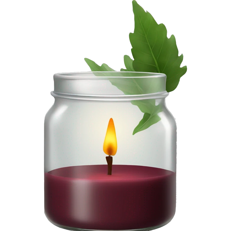 maroon candle in open glass jar with greenery  emoji